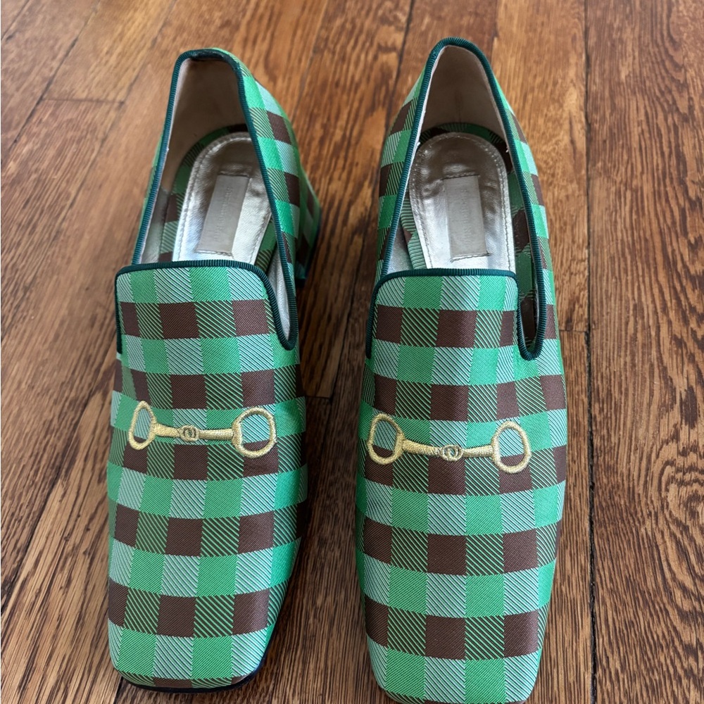 Green and Brown Flat Loafers with Horsebit Detail